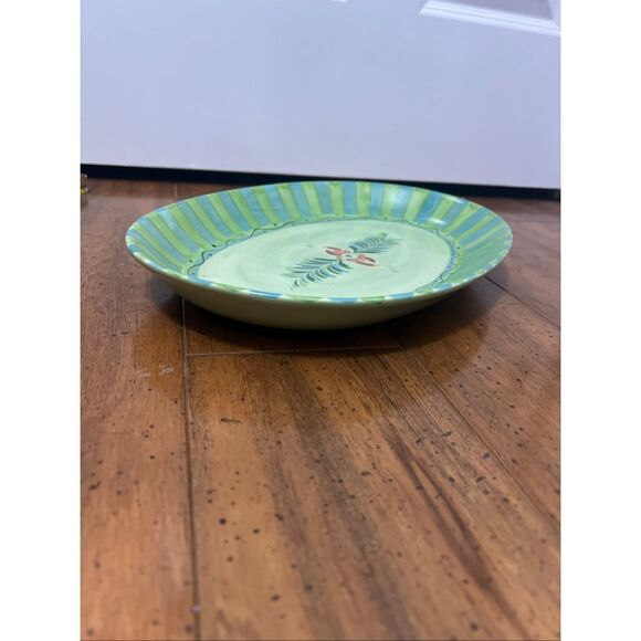 Gail Pittman Provence 14" Oval Serving Platter Flowers Green Bands Hand Painted - Picture 7 of 9